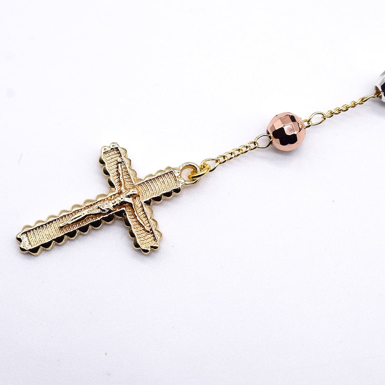 10k Solid Gold Tri-Color Laser Cut Classic Jesus Cross  Crucifix and Chain gold plated three colors main image 1