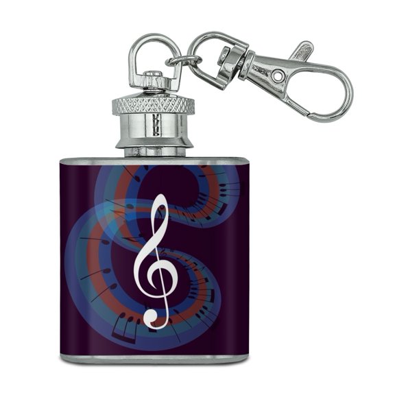 Treble Clef on Music Notes Stainless Steel 1oz Mini Flask Key Chain