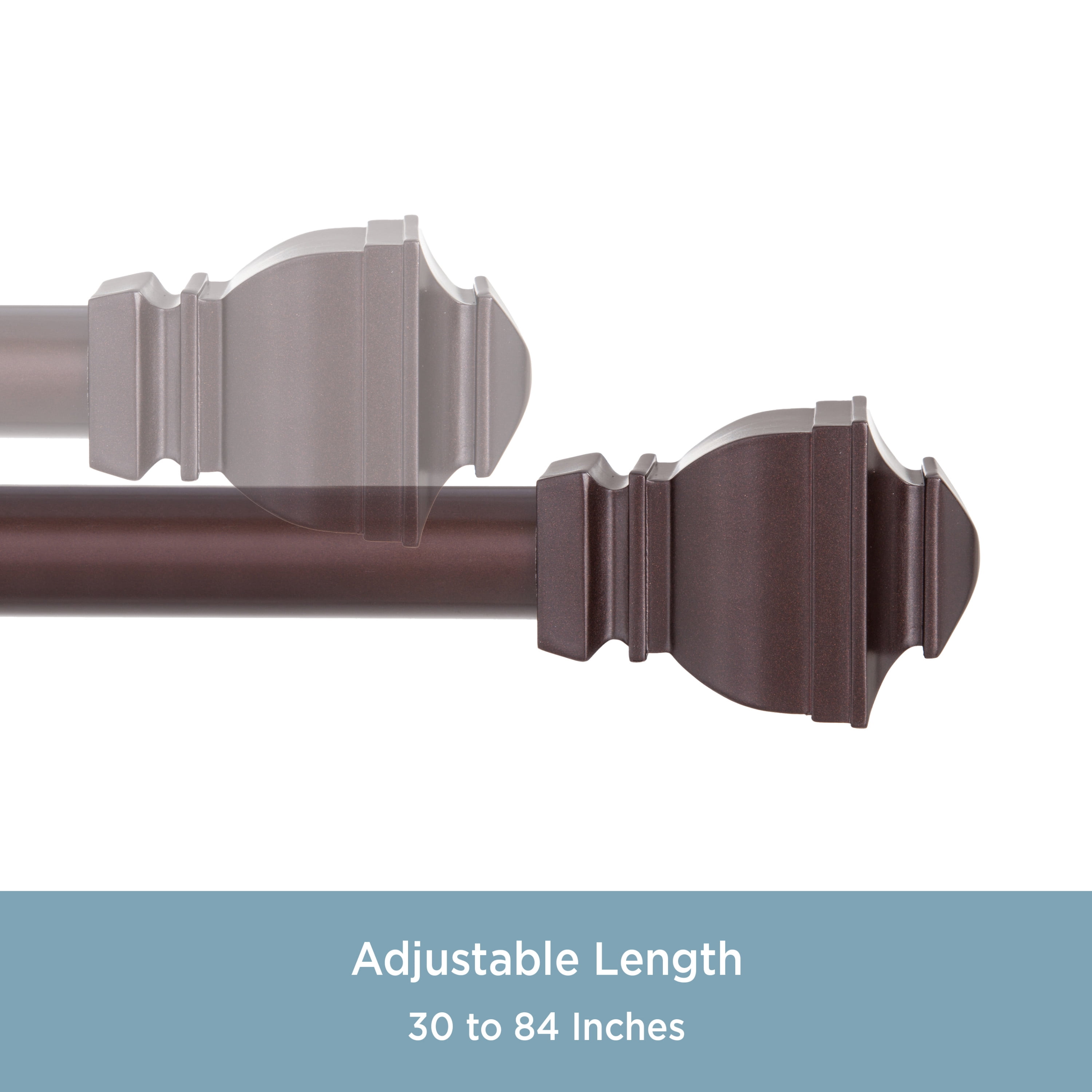 Kenney Riley 30-84" Value Decorative Steel Adjustable Curtain Rod, 1" Dia., Chocolate