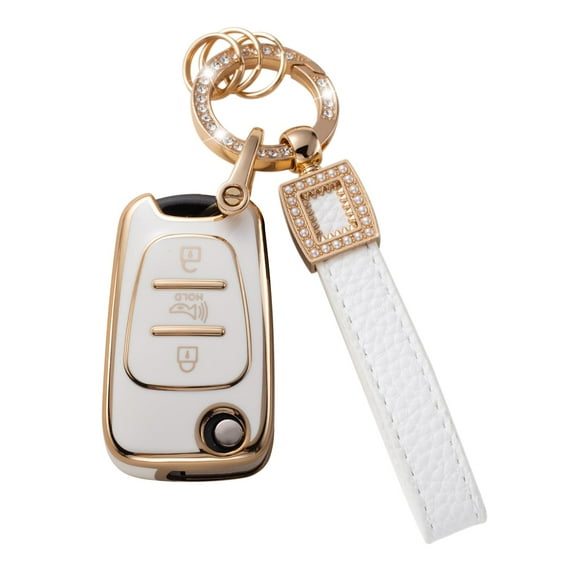 Leather Lanyard Key Fob Cover Case for Kia and Hyundai Soul (2010-2013), Rio (2012-2014), Sportage - Smart Key Remote Protector Holder with Keychain