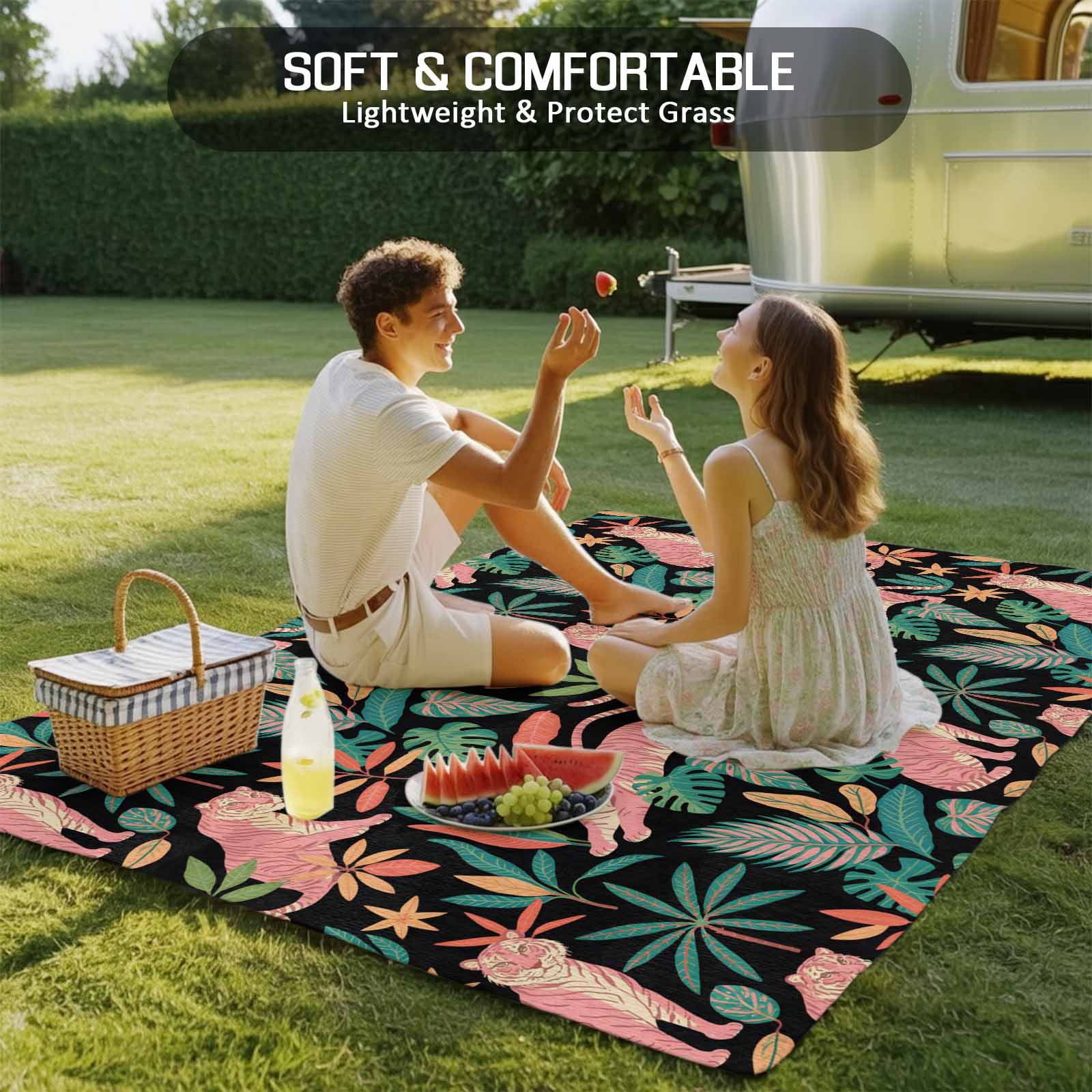 Farmhouse Tiger Outdoor Rug 6x9 Ft - Reversible Patio Rug Outdoor Camping Rugs, Summer Watercolor Animals Palm Trees Washable Indoor Outdoor Area Rugs, Non-Slip Outdoor Carpet Runner for Deck/Porch