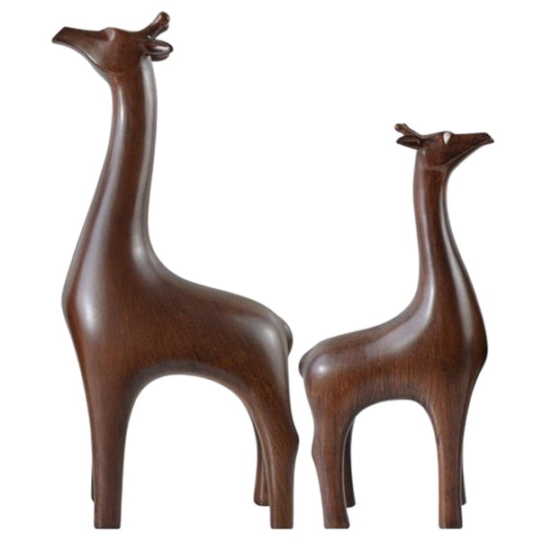 2 estatuas de ciervo nórdico, artesanías de la suerte, esculturas de Feng Shui, figuras de animales Marrón