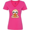 thumbnail image 3 of Inktastic Sloth Pizza Women's V-Neck T-Shirt, 3 of 5