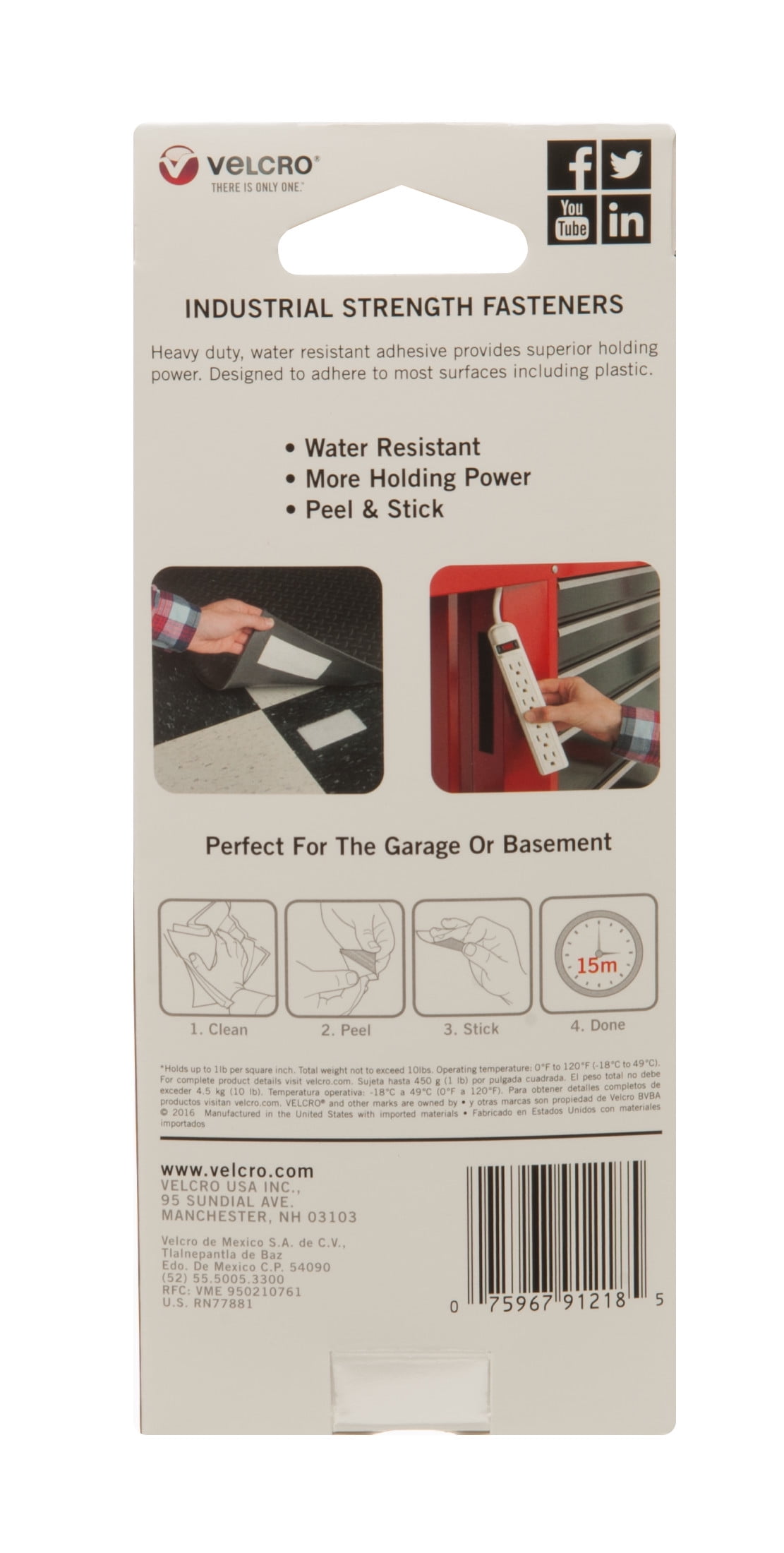 Velcro Brand Industrial-Strength Heavy-Duty Fasteners with Dispenser Box, 2 x 15 ft, White (VEK90198)