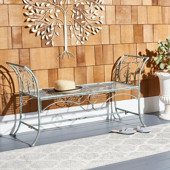 SAFAVIEH Adina Outdoor Wrought Iron Garden Bench, Antique Green