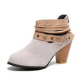 thumbnail image 4 of hopeusnice Women's Buckle Ankle Boots Suede Chunky Heel Pointed Toe Buckle Ankle Booties Dress Boots Fashion Comfortable Fall Winter Shoes Beige 35, 4 of 7