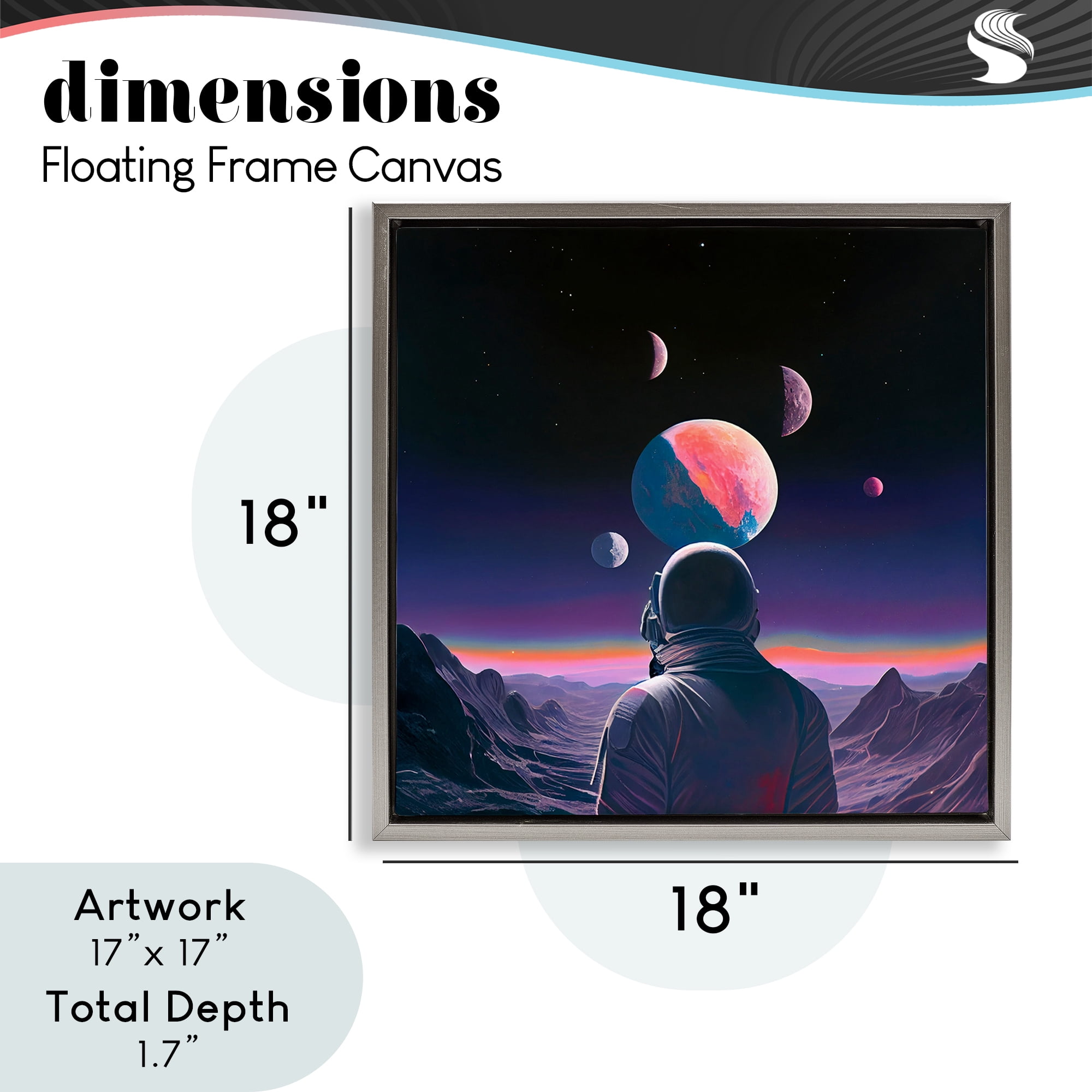 Astronaut & Purple Toned Terrain Gray Framed Floater Canvas Wall Art, design by Sasha