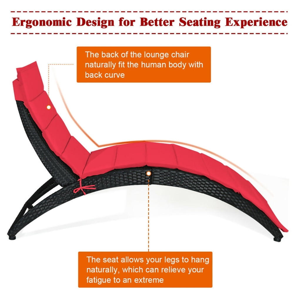 Aimee Lii Folding Patio Rattan Lounge Cushioned Portable Chair, Patio Loungers, Red