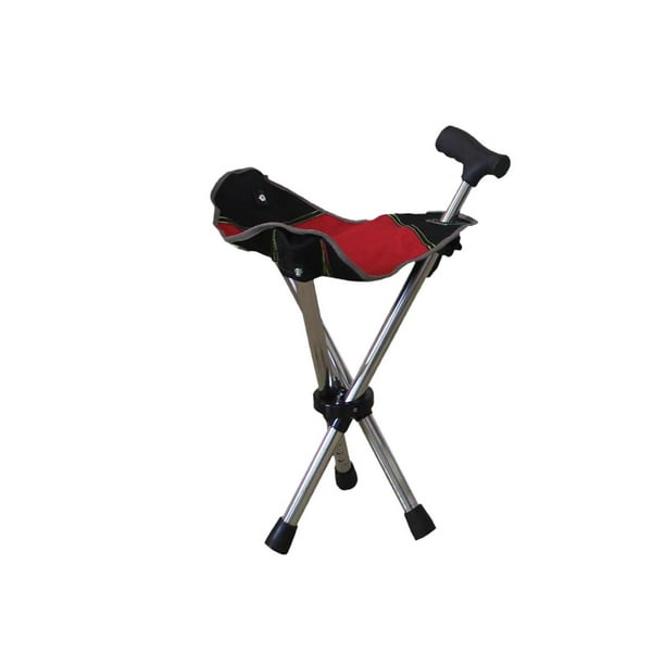Bastón Con Asiento Ergonómico Ajustable Para Senderismo Y Acampada, Color Rojo