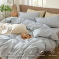thumbnail image 5 of MooMee Striped Duvet Cover Set Cal-King 100% Washed Cotton Linen Like Textured Breathable 3-Piece (Cornflower Blue& White Wide Stripes), 5 of 6