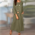 thumbnail image 4 of Wycnly Womens Dresses Casual Button Down Loose Cotton Linen Long Dresses with Pocket Fashion Solid Round Neck 3/4 Sleeve Maxi Summer Dress Khaki m, 4 of 7