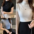 thumbnail image 2 of Female Half Turtleneck T-shirt Solid Knitted Shirts Nice Tees Tops Women Short Sleeves T-shirt for Daily, 2 of 20