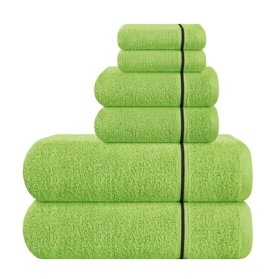 GLAMBURG Ultra Soft 6 Pack Cotton Towel Set, Contains 2 Bath Towels 28x55 inch, 2 Hand Towels 16x24 inch & 2 Wash Coths 12x12 inch, Ideal for Everyday use, Compact & Lightweight - Black