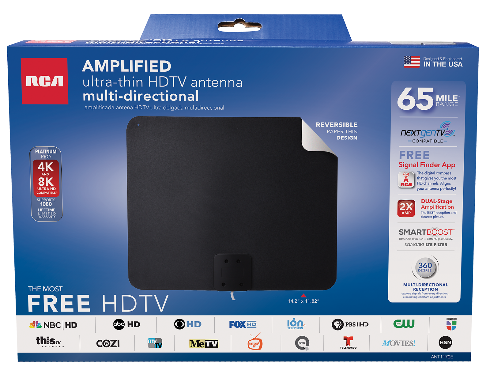 RCA Ultra-Thin Indoor TV Antenna with Amplifier, 65-Mile Range photo 6