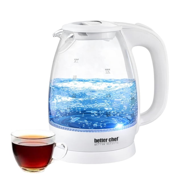 Tetera Eléctrica Better Chef de Vidrio con Pantalla LED 360°| Hervidor de agua Inalámbrico de Vidrio Apagado Automático 1.7L