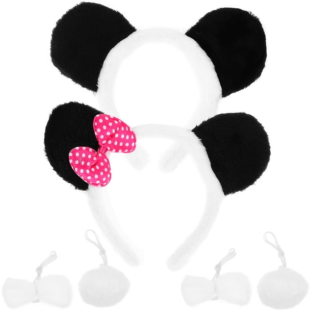 KAKOWELY 2 juegos de accesorios para cosplay de panda, diademas con orejas de panda, colas y pajaritas para cosplay de panda