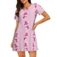 thumbnail image 1 of Fotbe Pink Scarf Snowman Bata de Dormir para Mujer con Estampado, Camisón de Algodón de Manga Corta, Ropa de Dormir Casual, 1 of 6