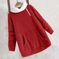 thumbnail image 5 of Women's Sherpa Fleece Tunic Tops with Pocket Fuzzy Warm Winter 1/4 Zip Pullover Loose Colorblock Sweater Pajamas (M, Red), 5 of 7