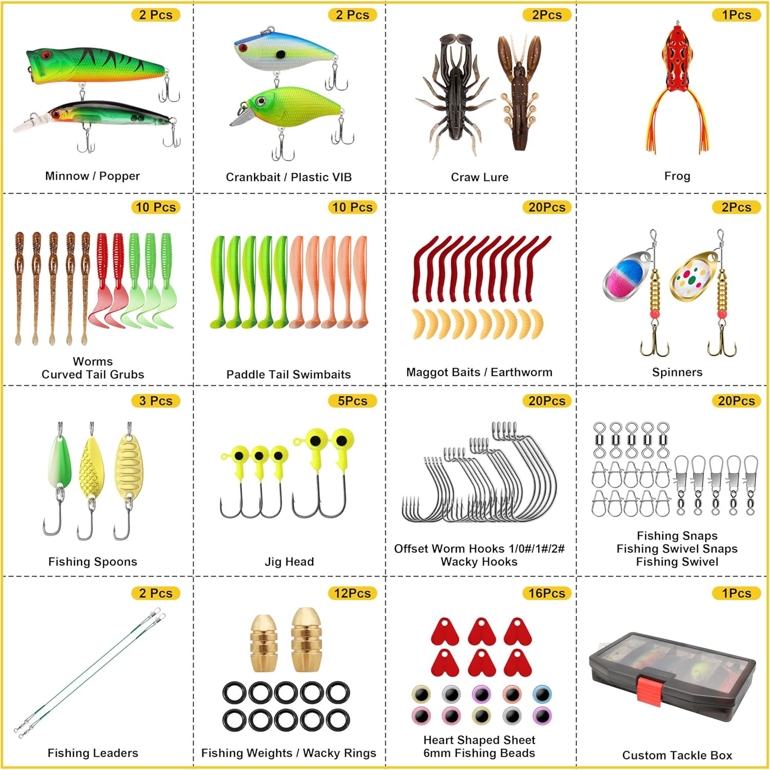 UBSWF-128/209/240/265pcs Fishing Lures Kit with Tackle Box All-in-1 Fishing Accessories Gear Set with Soft Lure Minnow Crankbait Hooks Sinkers and Terminal Tackle Kit Fishing Gifts for Men