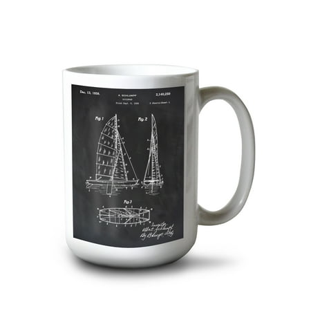 

15 fl oz Ceramic Mug Blackboard Patent Sailboat Dishwasher & Microwave Safe