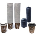 thumbnail image 1 of HAHADAXA 100 Pack Quality Disposable Paper Hot Coffee Cups with Lids, Perfect For Hot Drinks Tea & Coffee , Coffee Shops And Bars (8 oz, Coffee Bean Design), 1 of 6