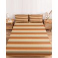 thumbnail image 2 of Queen Size Fitted Sheet Set - Terracotta Orange Stripes 3 Piece Bedding Sets 16" Deep Pocket Fitted Sheet with 2 Pillowcases, Modern Striped Cream Brushed Microfiber Hotel Luxury Bed Sheets, 2 of 9