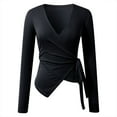 thumbnail image 5 of Pilates Wrap Top for Women 2025 Long Sleeve V-Neck Side Tie Cross Wrap Slim Fit Workout Ballet Shirt Yoga Blouse, 5 of 6