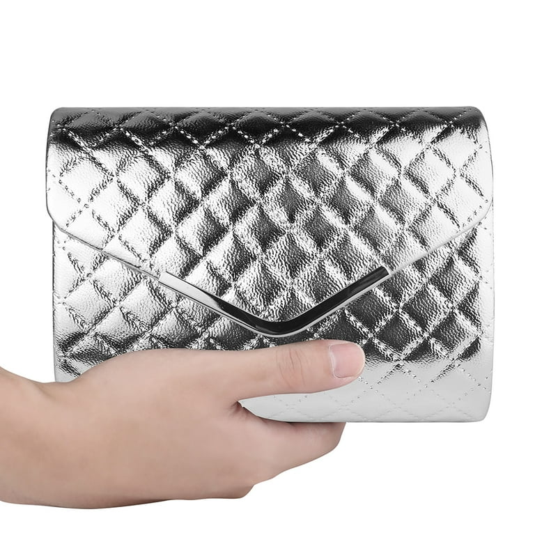 Quilted Texture Clutch Bag with Silver Chain Shoulder Strap Quilted Texture Clutch Bag with Silver Chain Shoulder Strap