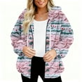 thumbnail image 3 of Women's Fashionable Casual Zippered Hooded Sweatshirt Jacket with Christmas Print and Drawstring, Furry Plush for Winter,Light pink,M, 3 of 6