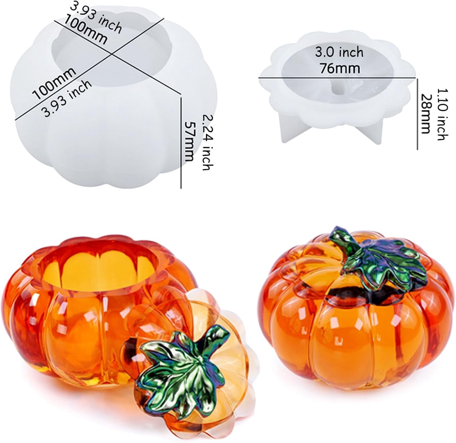 1PC Pumpkin Storage Box Silicone Mold, Pumpkin Shape Crystal Epoxy Mold with Lid, Epoxy Resin Jewelry Container Mold, Suitable for Halloween, Party, DIY, Crafts, Home Decoration