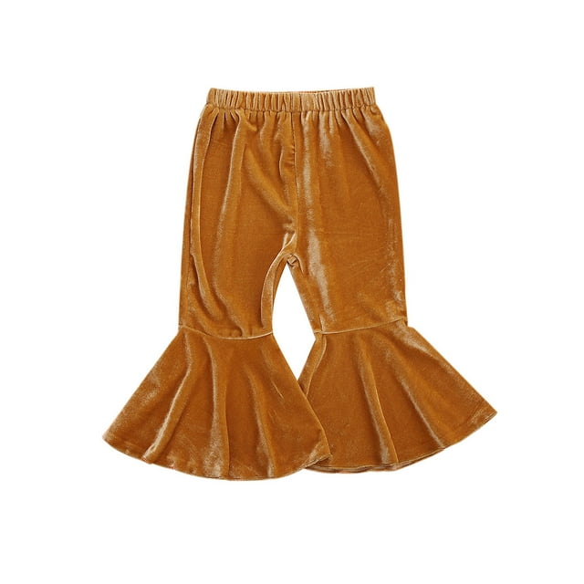 ITFABS Children Velvet Flare Pants Solid Color Elastic Waistband Trousers