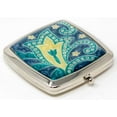 thumbnail image 3 of Folding Compact Pocket Makeup Mirror With Swarovski Rhinestone Crystals Double Sided (5x magnification + 1x magnification) (Turquoise Paisley), 3 of 5