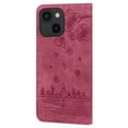 thumbnail image 4 of Decase for iPhone 15 Phone Case with Wallet Card Holder,Floral Flower Cute Cat Embossed PU Leather Folding Kickstand Phone Cover with Wrist Strap,for Apple iPhone 15 6.1" - Red, 4 of 10