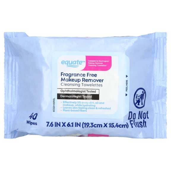 Equate Fragrance Free Makeup Remover Cleansing Towelettes, 80 Count