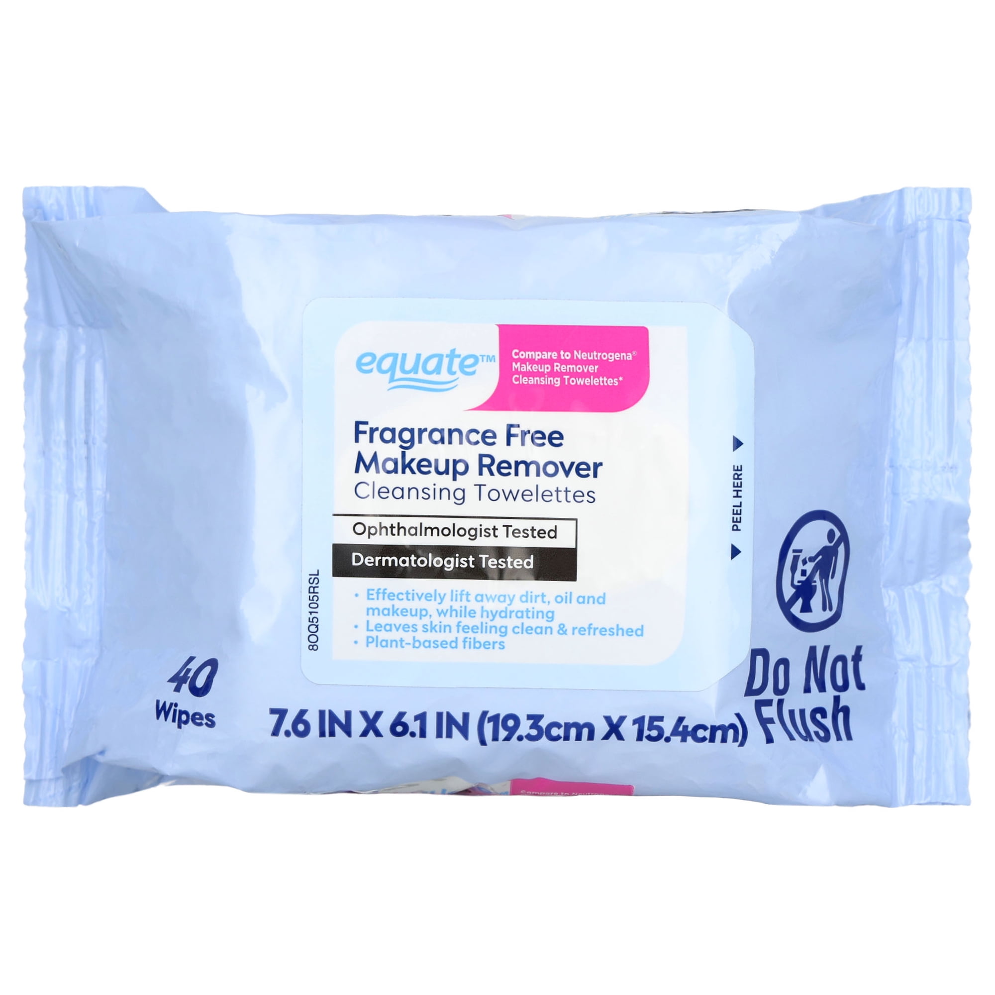 Equate Fragrance Free Makeup Remover Cleansing Towelettes, 80 Count