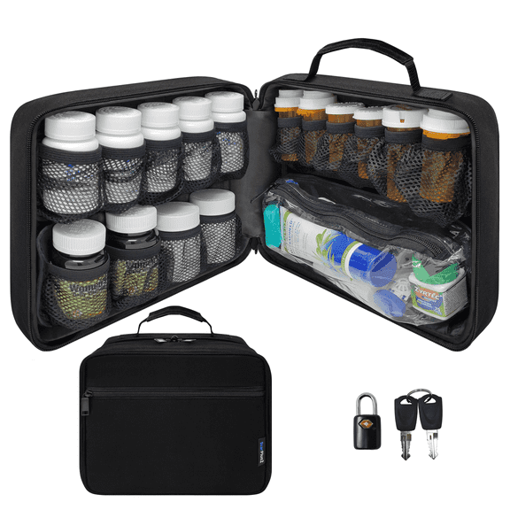 StarPlus2 Large Modular Pill Bottle Bag - Black (with TSA approved lock)