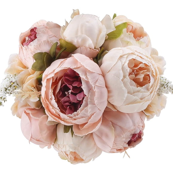 Flor de flores de seda artificial con forma de ramo de peonías, decoración vintage para el hogar