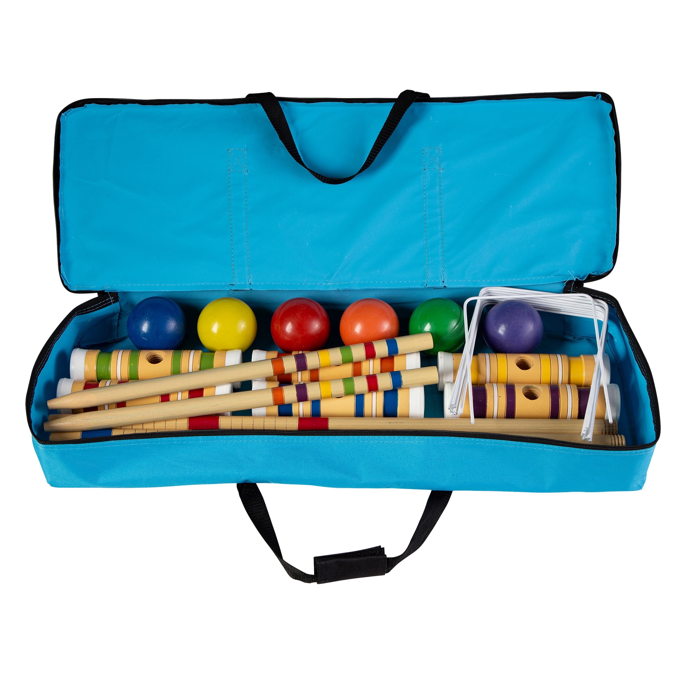 Hey Play 6-Player Croquet Set with Wood Mallets, Balls, Posts, and Wickets