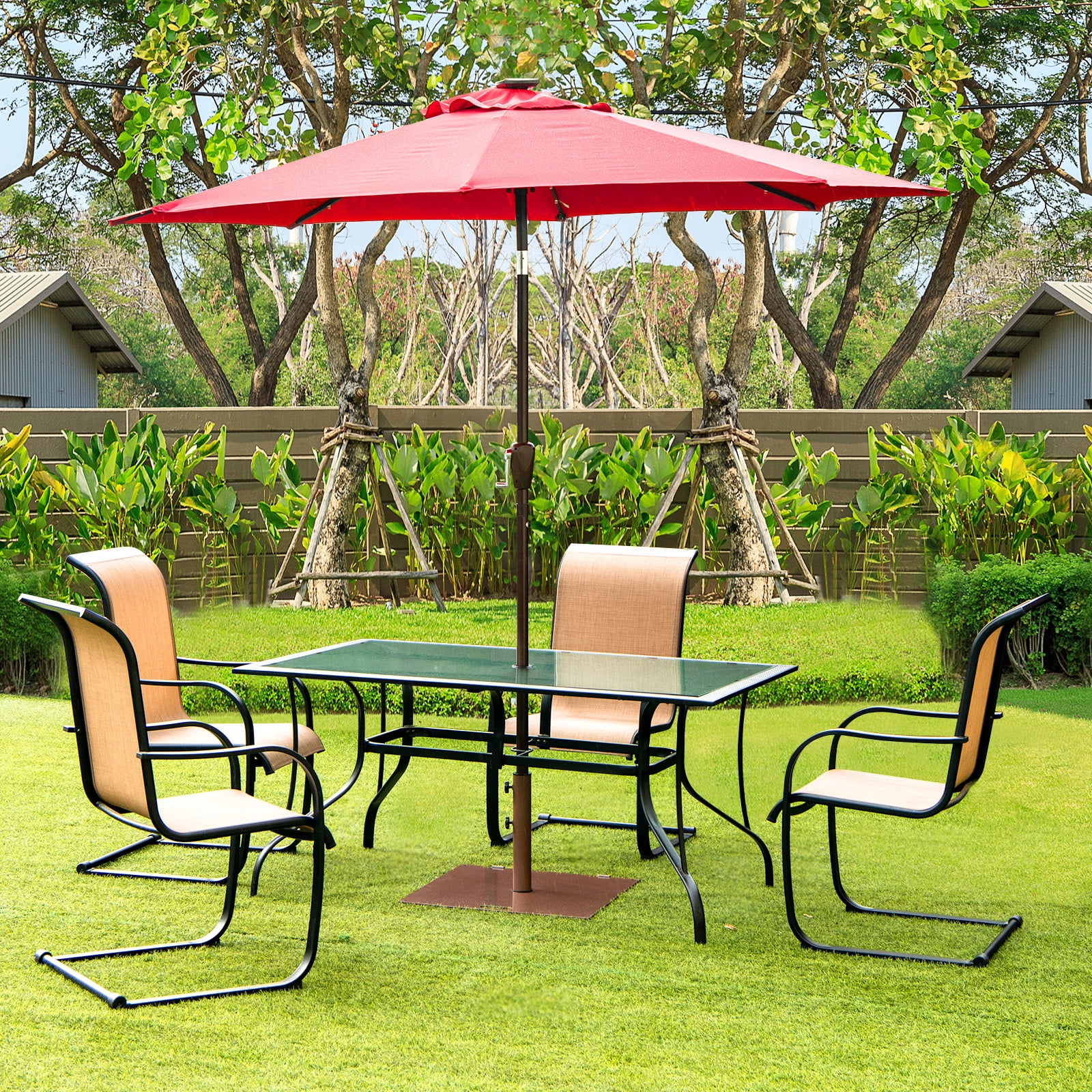 Patiojoy 50LBS Outdoor Market Umbrella Base Stand Square Umbrella Holder w/Handle & Wheels Brown