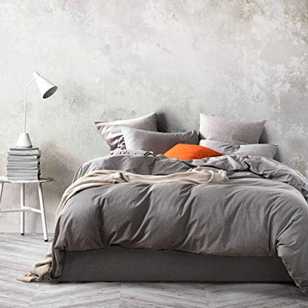 

ATsense Duvet Cover King 100% Washed Cotton Bedding Duvet Cover Set 3-Piece Ultra Soft and Easy Care Simple Style Bedding Set (Neutral Grey 7006-3)