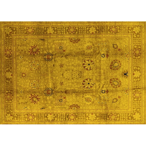 Ahgly Company Indoor Rectangle Oriental Yellow Industrial Area Rugs, 7' x 10'