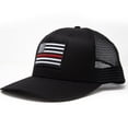 thumbnail image 2 of Thin Red Line Flag Hat for Men and Women – Snapback Trucker Baseball Cap by International Tie (All Black), 2 of 5