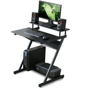 FITUEYES 27.6" Computer Desk with 2-Monitor Shelf & Office Storage Shelves,Black