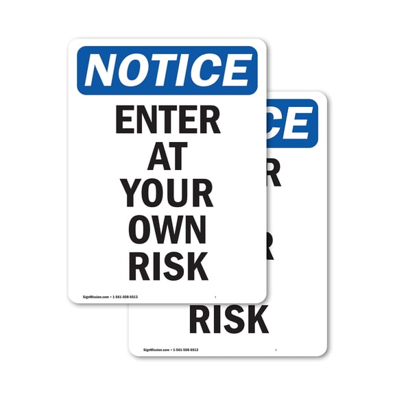 (2 Pack) Enter At Your Own Risk OSHA Notice Sign 5 Inch X 3.5 Inch Vinyl Label Decal Sticker Weather Resistant, UV Protected for Workplace, Business, and Construction Site, Made in the