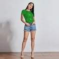 thumbnail image 7 of KLL Women 's Crew Neck Bodysuit Jumpsuits Green Glitter Print Short onesies Stretch T Shirts, 7 of 7