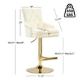 thumbnail image 3 of Foredo Velvet Swivel Bar Stools Set of 2, Modern Adjustable Bar Stools with Button Tufting and Pull Ring, Kitchen Counter Square Island Bar Stool, Beige, 3 of 8