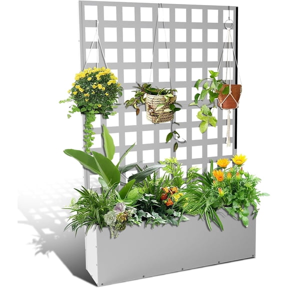 Metal Planter with Trellis 71 x47 x12 in, Raised Garden Bed with Trellis, Planter Box with Privacy Screen for Climbing Plants, Flowers, Vegetables, Fruits