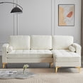 thumbnail image 2 of L-Shape Sectional Sofa with Chaise Lounge,Chenille 3-Seater Sofa Couch With Footstool and Electroplated Golden Tripod Legs, Indoor Modular Sofa, 218*141*87cm, Beige, 2 of 9
