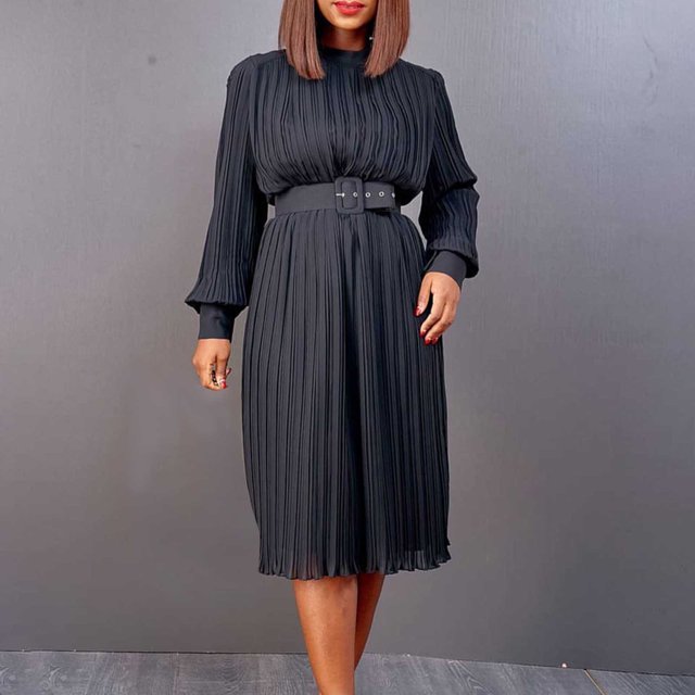 mtvxesu Robes d'Été pour Femmes, Mode Femmes Robe Chemise à Manches Longues Col Rond Bandage Taille Haute Robes Maxi