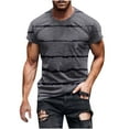 thumbnail image 2 of DeHolifer Mens T-shirts Plus Size Short Sleeve Strip Printed Crewneck T-shirts Loose Casual Holiday Pullover Tops Gray L, 2 of 5